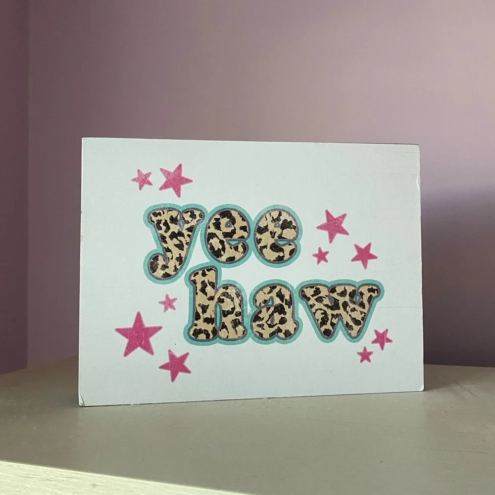 NWT Sorority college room decor table sign “Yee Haw” cheetah print